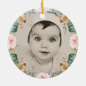 Boho Elephant Baby 1e Kerstmis Blush Pink Flower Keramisch Ornament (Achterkant)