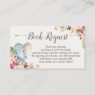 Boho elephant baby shower book request insert informatiekaartje