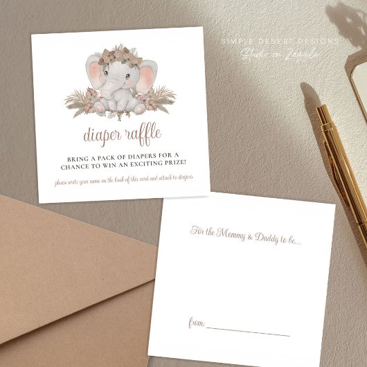 Boho Elephant Baby shower Diaper Raffle Informatiekaartje