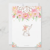 Boho Elephant Baby shower Girl Pink Mint Floral Kaart (Achterkant)