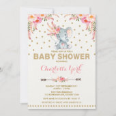 Boho Elephant Baby shower Invite Pink Gold Oerwoud Kaart (Voorkant)