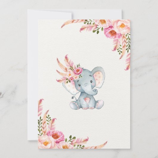 Boho Elephant Baby shower Invite Pink Gold Oerwoud Kaart (Achterkant)