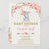 Boho Elephant Baby shower Invite Pink Gold Oerwoud Kaart (Voorkant / Achterkant)