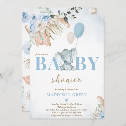 Boho Elephant Baby shower Kaart (Voorkant / Achterkant)