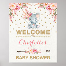 Boho Elephant Baby shower Pink Gold Welkom Poster
