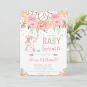 Boho Elephant Baby Sprinkle Girl Pink Mint Floral Kaart (Staand voorkant)