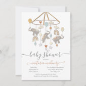 Boho Elephant Balloons Mobile Baby shower Kaart (Voorkant)