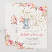 Boho Elephant Birthday Uitnodiging Dream Big Flora (Voorkant / Achterkant)