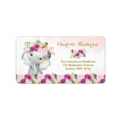 Boho Elephant Blush Paarse Floral Wilde Dier Etiket (Voorkant)