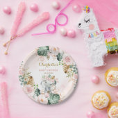 Boho Elephant Blush Pink Floral Oerwoud Baby Girl Papieren Bordje (Feest)