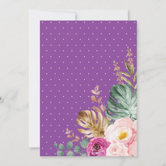 Boho Elephant Blush Pink Paars Floral Baby shower Bedankkaart (Achterkant)