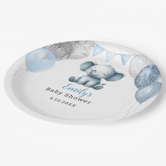 Boho Elephant Boy Balloons Baby shower Papieren Bordje (Gekanteld)