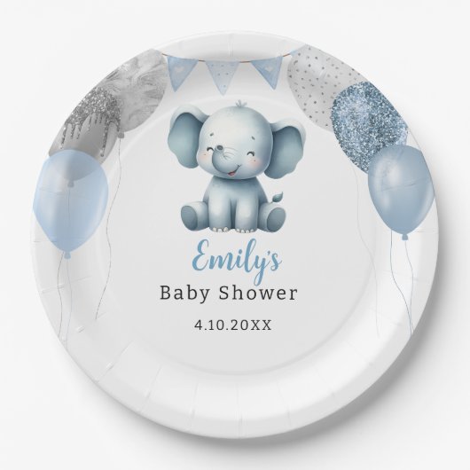 Boho Elephant Boy Balloons Baby shower Papieren Bordje (Voorkant)