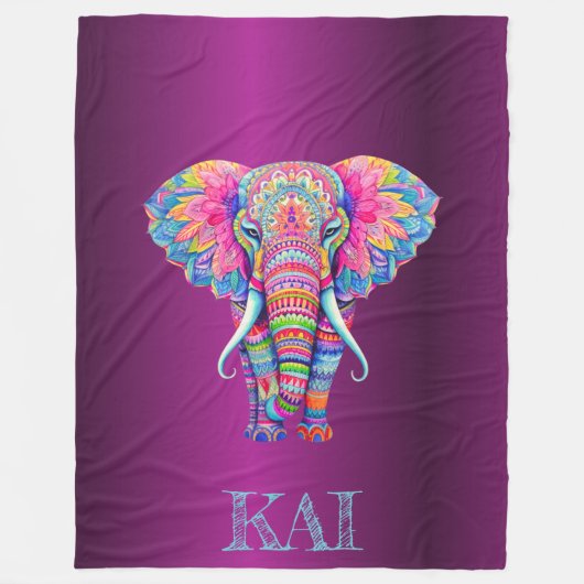 Boho Elephant - gepersonaliseerd Mandala ontwerp Fleece Deken (Voorkant)