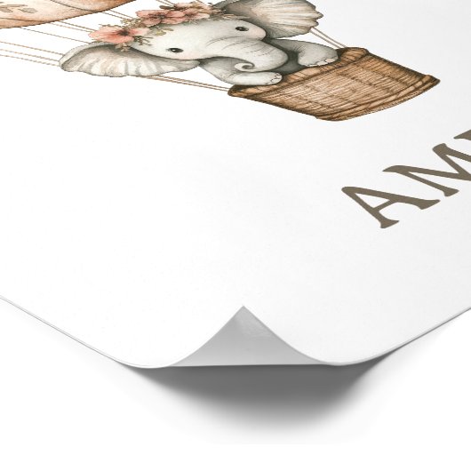 Boho Elephant Hot Air Ballon Nursery Wall Poster (Hoek)