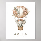Boho Elephant Hot Air Ballon Nursery Wall Poster (Voorkant)