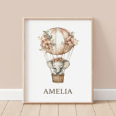 Boho Elephant Hot Air Ballon Nursery Wall Poster