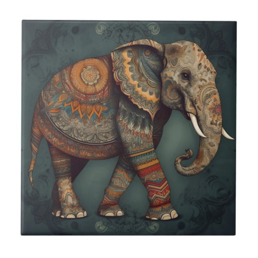 Boho Elephant-keramische Tegel met  Decoraties Tegeltje (Voorkant)