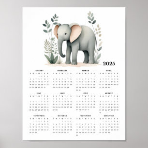 Boho Elephant Minimalistische Muurkalender 2025 Poster