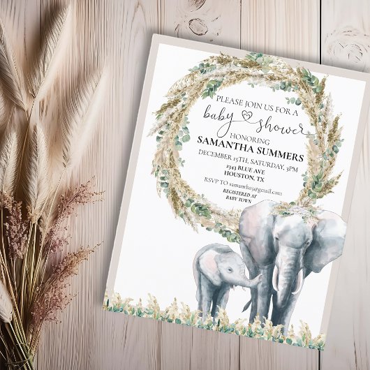 Boho Elephant Moeder Pampas Grass Baby shower