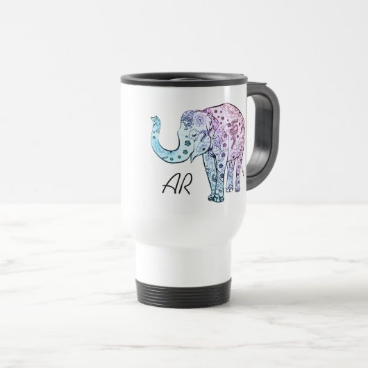 Boho elephant pastel floral custom name initialen reisbeker (Voorkant rechts)