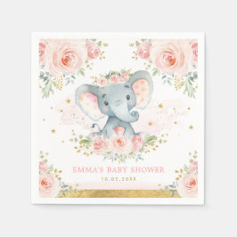 Boho Elephant Pink Blush Floral Baby Girl Shower Servet