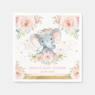 Boho Elephant Pink Blush Floral Baby Girl Shower Servet