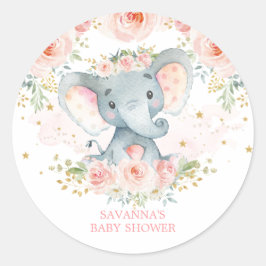 Boho Elephant Pink Floral Baby Girl Ronde Sticker