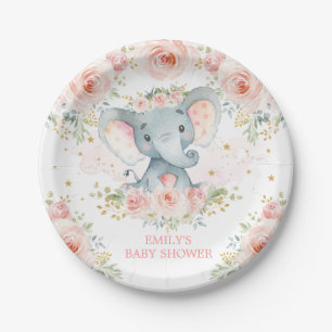 Boho Elephant Pink Floral Baby Girl Shower Favors Papieren Bordje