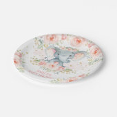 Boho Elephant Pink Floral Baby Girl Shower Favors Papieren Bordje (Gekanteld)