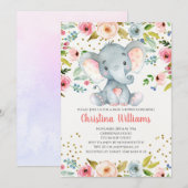 Boho Elephant Pink Girl Baby shower Waterverf Kaart (Voorkant / Achterkant)