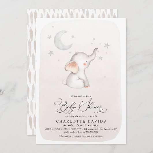 Boho Elephant Stars Moon Beige Neutrale Baby showe Kaart (Voorkant / Achterkant)