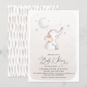 Boho Elephant Stars Moon Beige Neutrale Baby showe Kaart