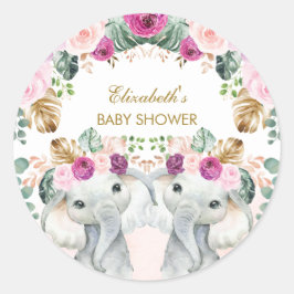 Boho Elephant Twins Tropical Blush Paars Floral Ronde Sticker