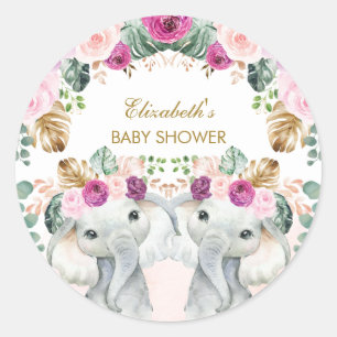 Boho Elephant Twins Tropical Blush Paars Floral Ronde Sticker