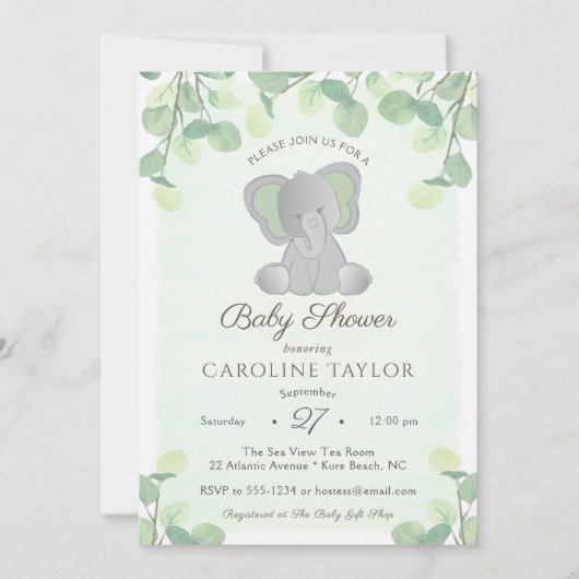 Boho Elephant Waterverf Greenery Baby shower Kaart (Voorkant)