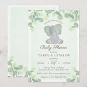 Boho Elephant Waterverf Greenery Baby shower Kaart (Voorkant / Achterkant)