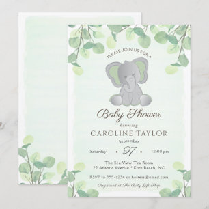 Boho Elephant Waterverf Greenery Baby shower Kaart