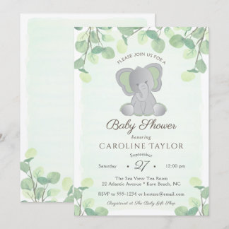 Boho Elephant Waterverf Greenery Baby shower Kaart
