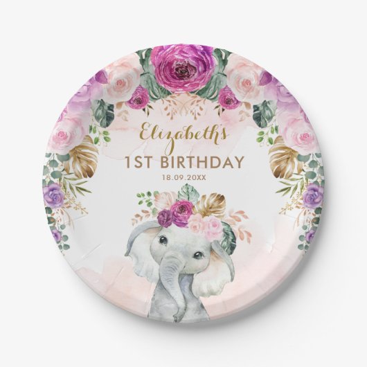 Boho Elephant Wild One Birthday Baby shower Papieren Bordje (Voorkant)