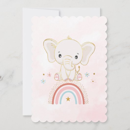 Boho Elephant zit op het Baby shower van de regenb Kaart (Achterkant)