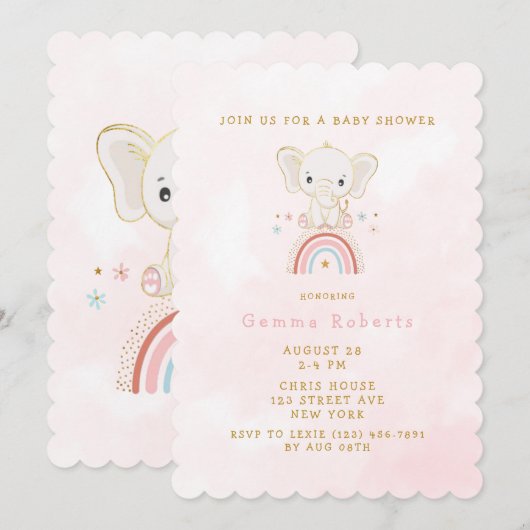 Boho Elephant zit op het Baby shower van de regenb Kaart (Voorkant / Achterkant)