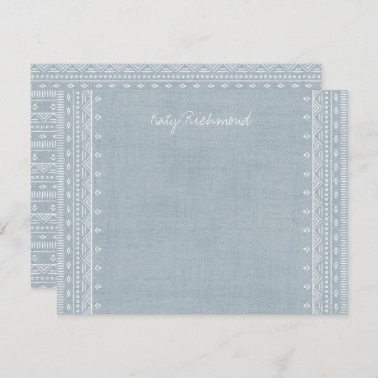 Boho Embroidery Tribal Pattern Stationery - Blue (Voorkant / Achterkant)