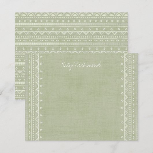 Boho Embroidery Tribal Pattern Stationery - Green (Voorkant / Achterkant)