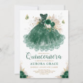 Boho Emerald Floral Quinceañera Princess Dress Kaart (Voorkant)