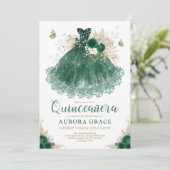 Boho Emerald Floral Quinceañera Princess Dress Kaart (Staand voorkant)
