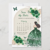 Boho Emerald Green 15 Años Bewaar de datum kalende Kaart (Voorkant)