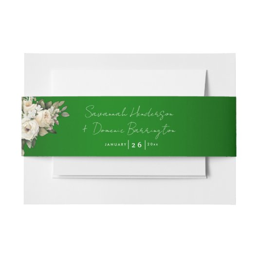 Boho Emerald Green Floral Wedding Uitnodigingen Wikkel (Voorkant Voorbeeld)