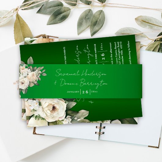 Boho Emerald Green Floral Wedding Uitnodigingen Wikkel