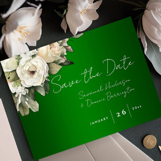 Boho Emerald Green met witte rozen Save the Date Aankondigingskaart